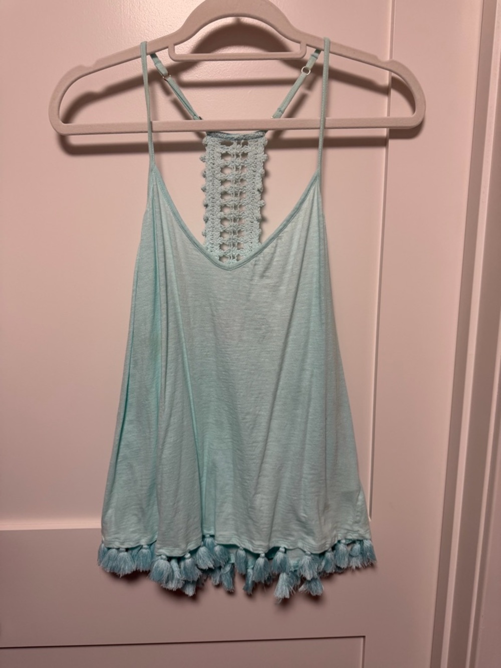 Lilly Pulitzer Light Aqua Tassel-Hem Crochet-Back Cami